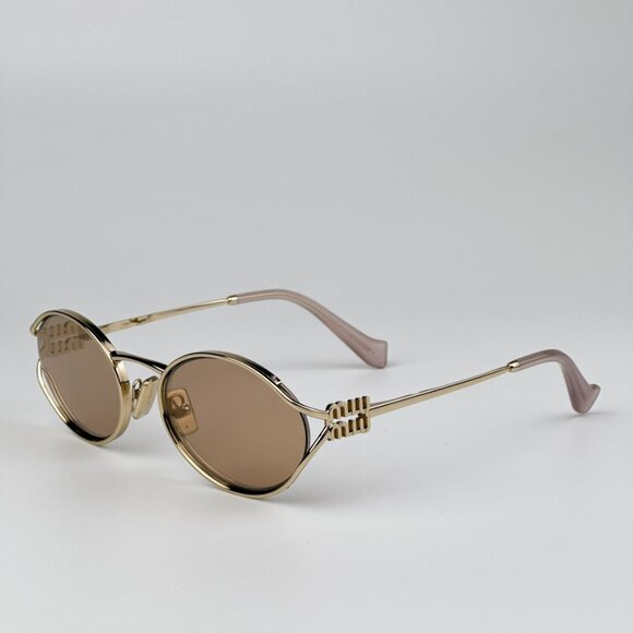 Miu Miu MU52YS ZVN20F BRAND NEW Sunglasses Pink Gold Mirror Silver Oval Unisex - Picture 8 of 11